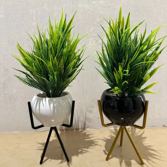 Modern Artificial Fern in Round Pot with Stylish Metal Stand