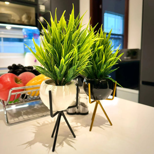Modern Artificial Fern in Round Pot with Stylish Metal Stand